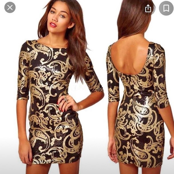 XS Beautiful black and gold sequins dress - Picture 1 of 2